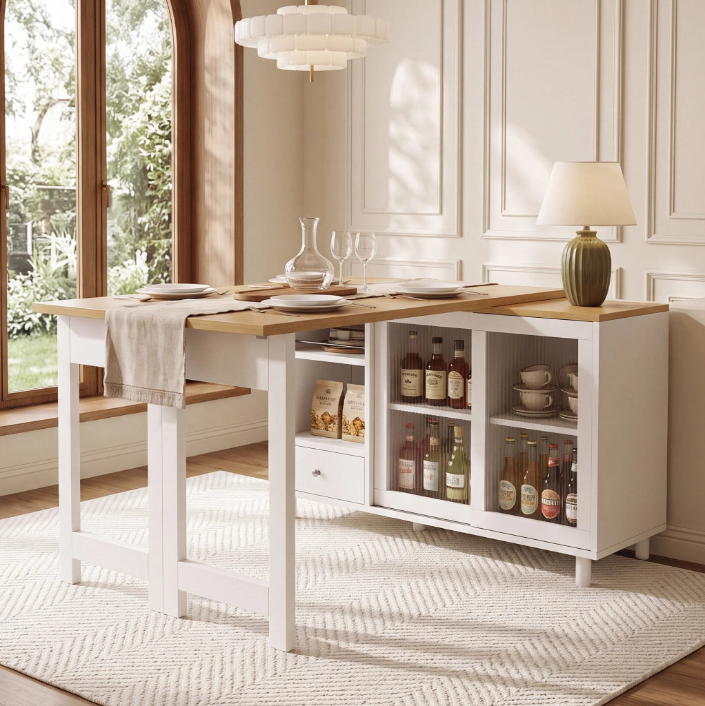 Tavolo da pranzo pieghevole estensibile con contenitore, bianco
