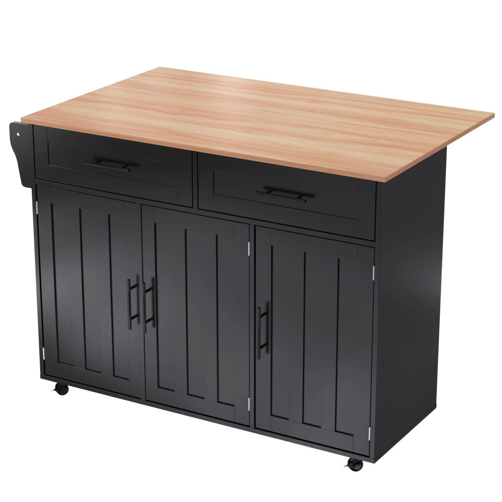 Carrello da cucina con 2 cassetti, ripiani regolabili, portasciugamani e piano pieghevole, nero, 129 × 71 × 91,5 cm