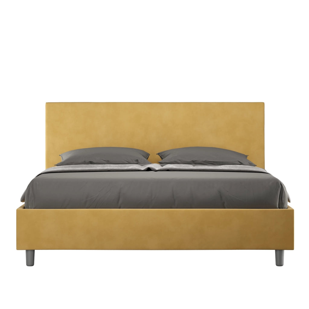 BS COM Letto matrimoniale king size con rete imbottito 170x200 microfibra ocra