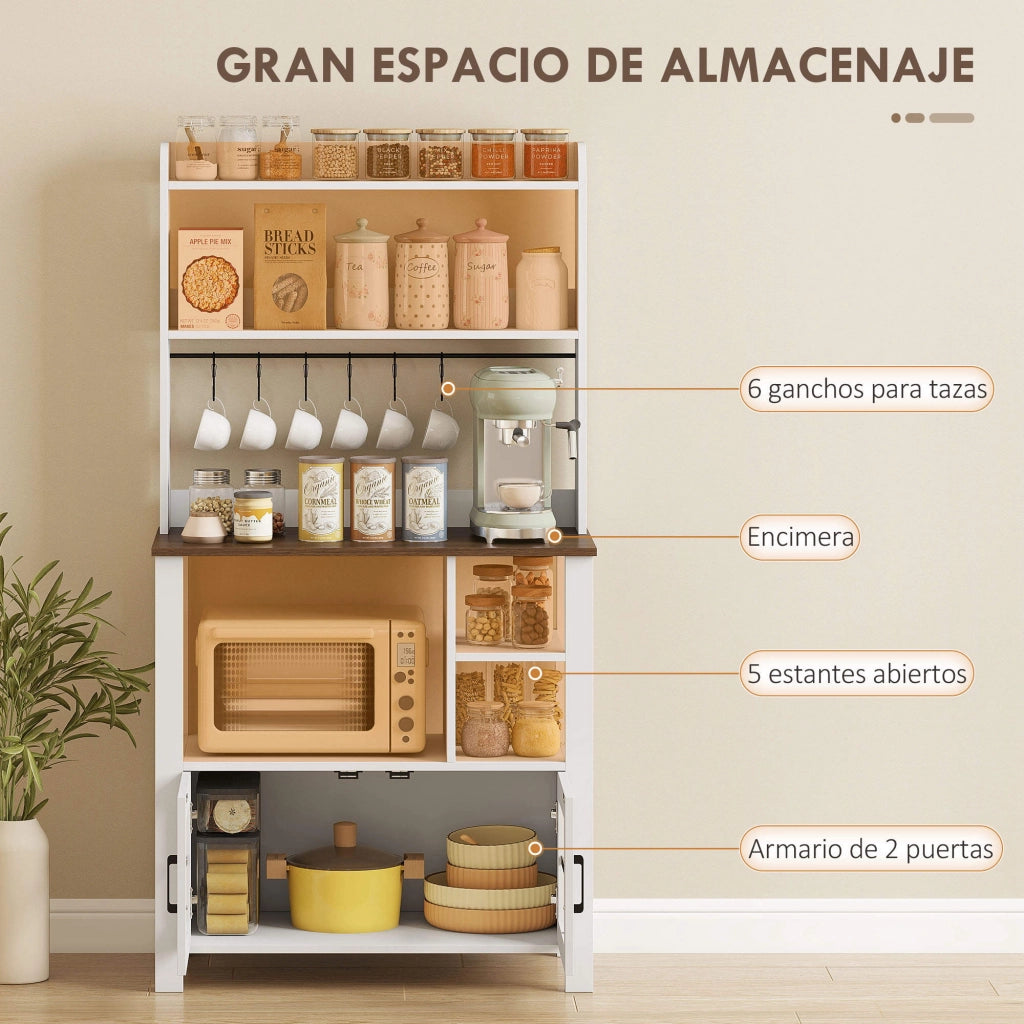 Mobile Cucina con Vetro ¨C Xylo ¨C Bianco, 6 Ganci, 80x40x152 cm