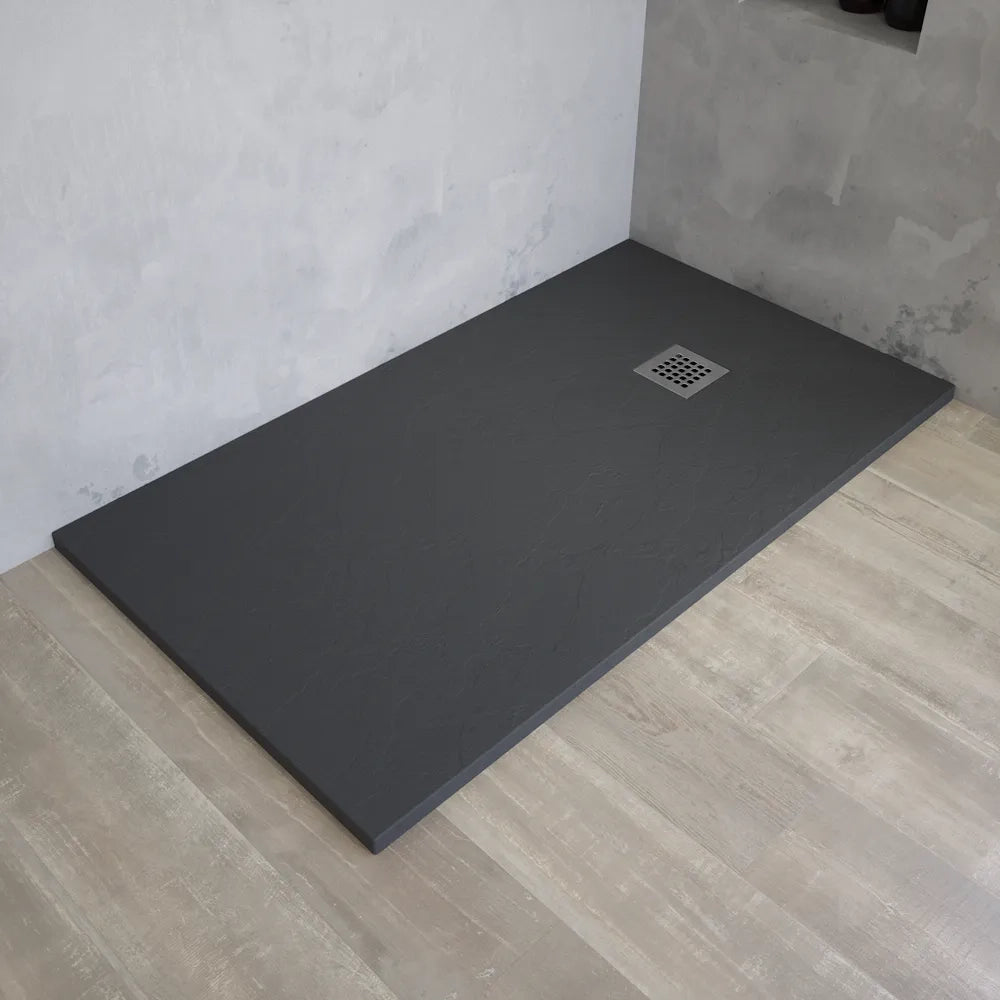 Piatto doccia rettangolare 80x100 cm in marmoresina grigio antracite effetto pietra h3 cm | Milos