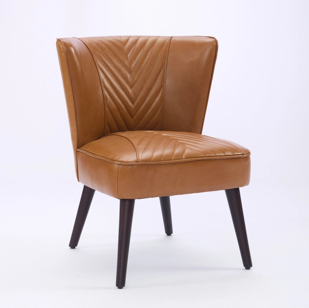 Poltrona lounge 56x62x72 cm marrone chiaro, senza braccioli, in pelle e legno