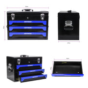 Cassetta per Attrezzi in Acciaio 508 mm con 3 Cassetti, Chiusure Metalliche, Maniglia, Nero e Blu