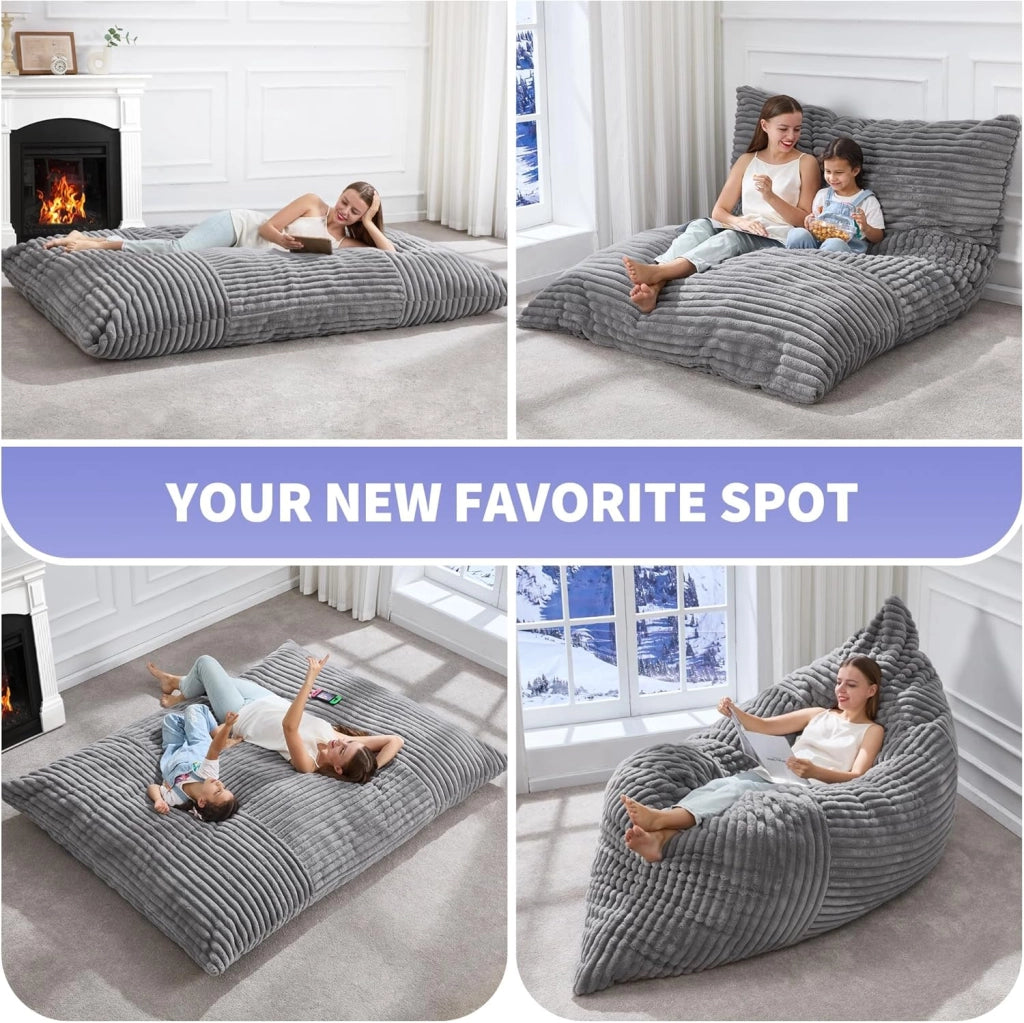 Poltrona pouf convertibile con funzione letto e divano in velluto a coste grigio chiaro
