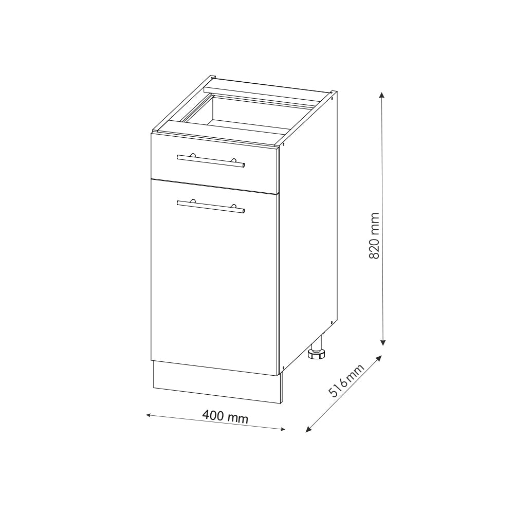Mobiletto base per cucina Fame-Line Antracite rustico/Bianco 40 cm, PL Marmo Vicco