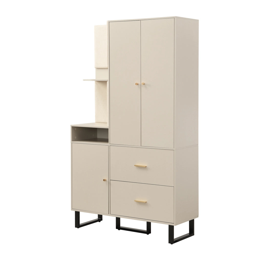 Mobile guardaroba da ingresso 110x38x186 cm in MDF beige e grigio con cassetti