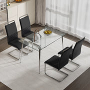 Sedie da pranzo set di 4 ergonomiche con schienale in similpelle PU e lino nere imbottite con gambe in metallo