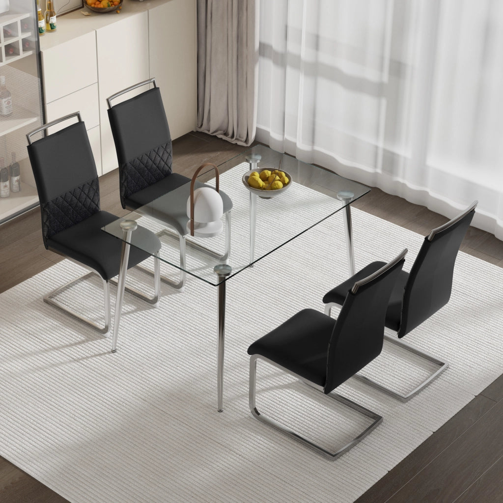 Sedie da pranzo set di 4 ergonomiche con schienale in similpelle PU e lino nere imbottite con gambe in metallo