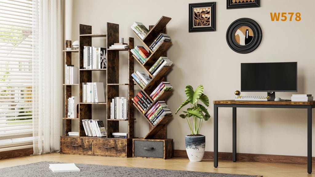 Libreria Industriale con 12 Ripiani e 2 Cassetti ¨C MINIMAL ¨C Legno Marrone