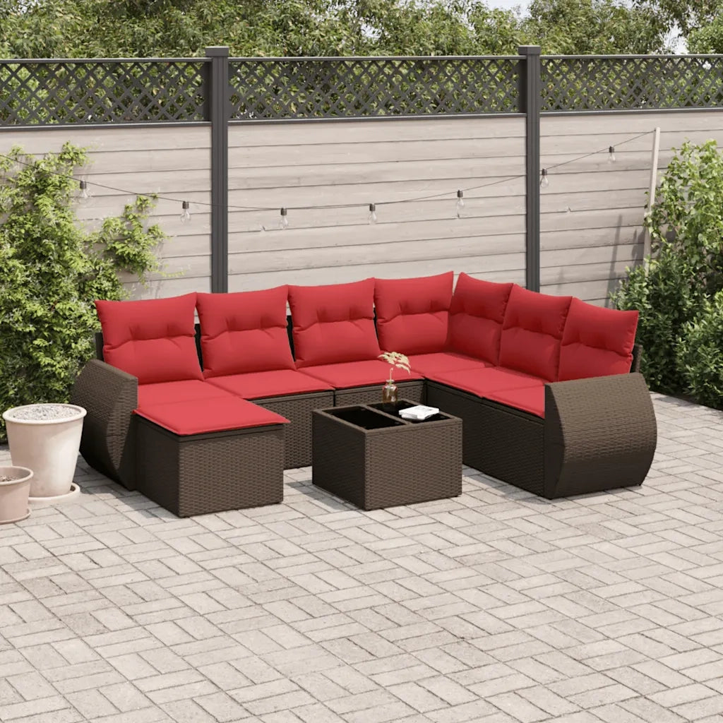 Set Divani da Giardino 8 pz con Cuscini Marrone in Polyrattan 3221713