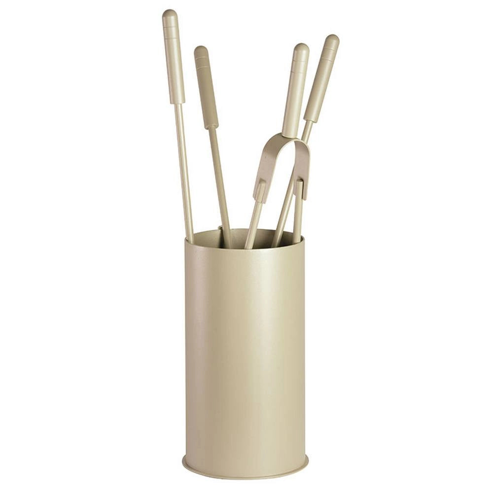 Porta attrezzi camino acciaio tortora-sabbia 4 accessori h.60 d. 16 cm. Made in Italy