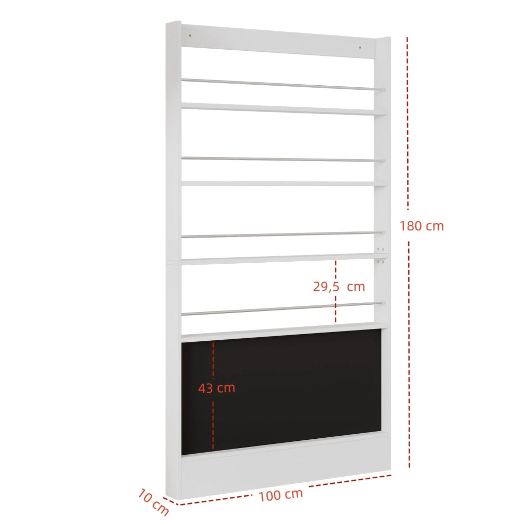 Set 2 Librerie per Libri Illustrati in Legno 100 x 10 x 180 cm con 4 Ripiani e Lavagna Bianco