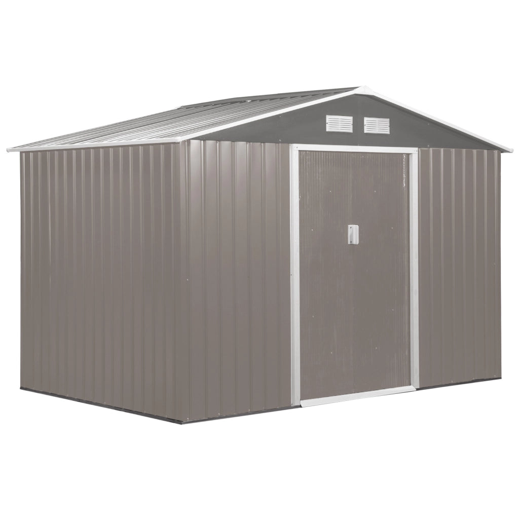 Easycomfort Casetta da Giardino con Doppie Porte Scorrevoli in Lamiera di Acciaio, Capanno da Giardino in Acciaio, 277x195x192cm, Grigia