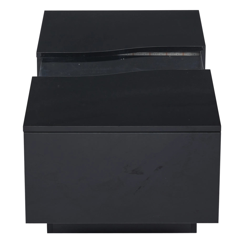 Tavolino da caff¨¨ LED 100x50x35 cm con 2 cassetti in MDF e acrilico nero