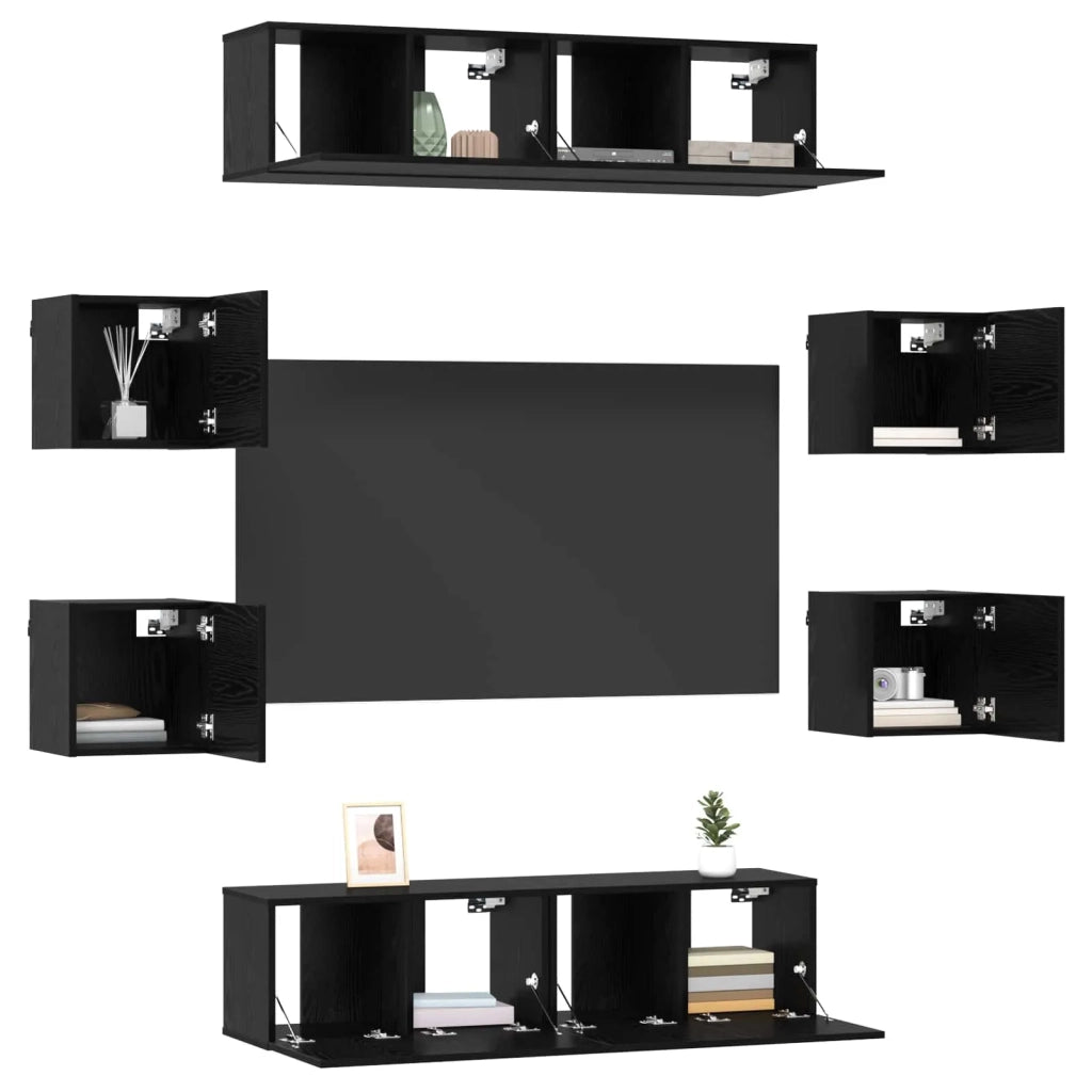 Set mobile TV 8 pz | Armadietto TV | Mobile Porta TV 120 x 30 x 30 cm Rovere Nero
