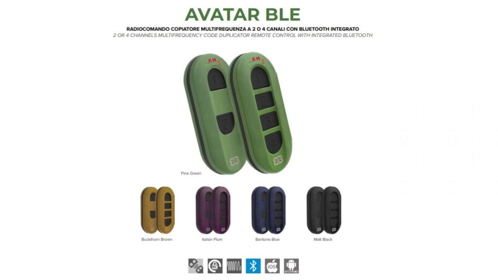 Radiocomando Telecomando Smart Bluetooth Universale 4 Canali 433-868 MHz Rolling Code Baritone Blue AVATAR BLE