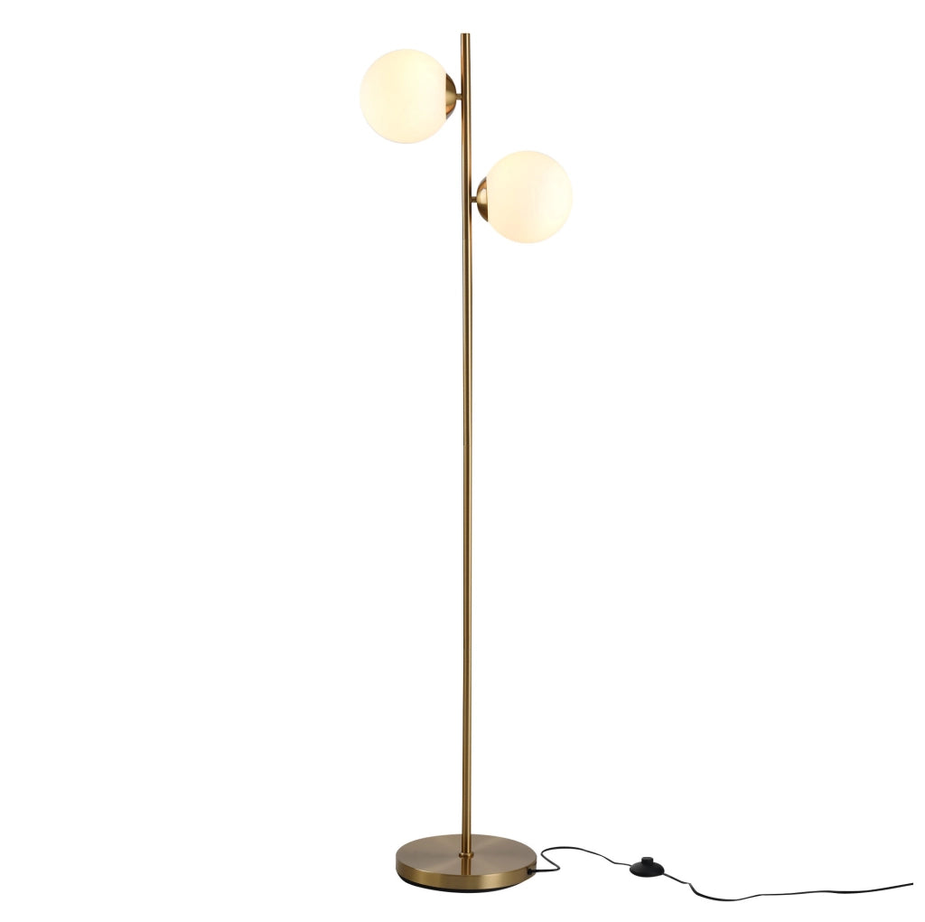 Lampada da Terra YEAVIO 165 cm con Paralume in Vetro, Struttura in Acciaio, Colore Oro e Bianco