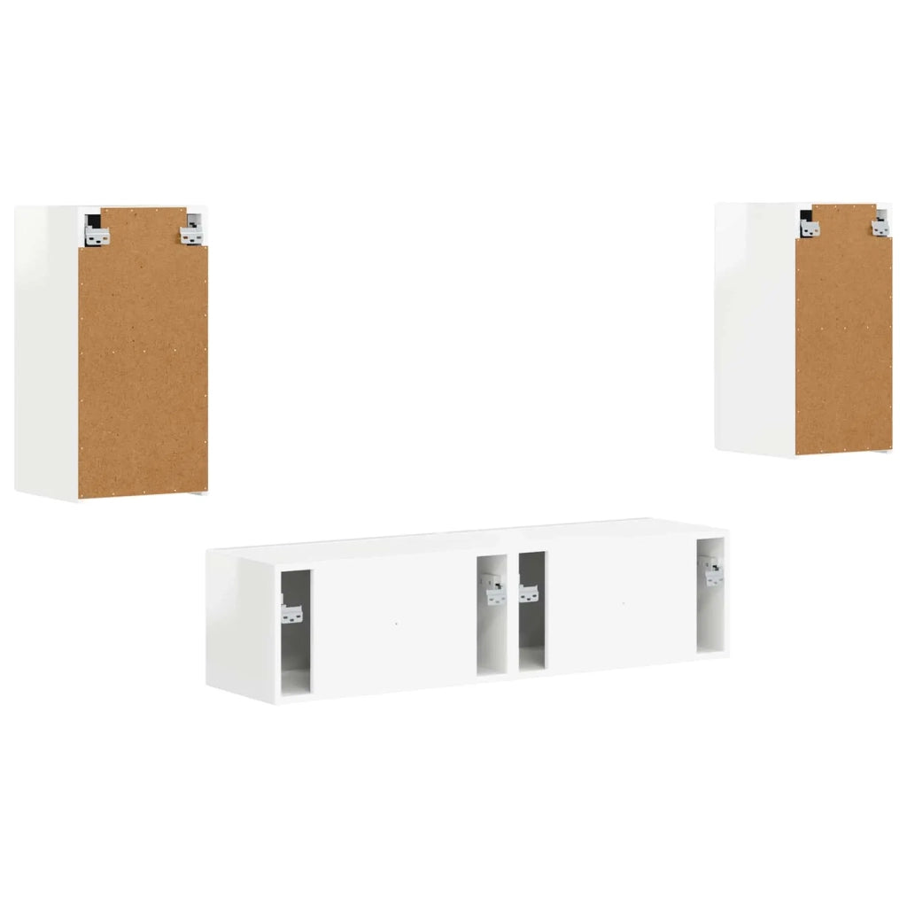 Set mobile TV 4 pz | Armadietto TV | Mobile Porta TV Bianco Lucido Legno multistrato