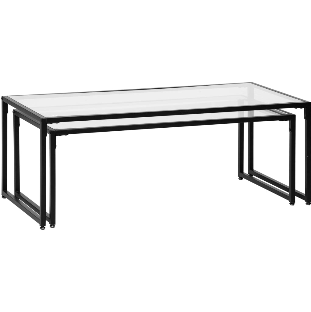 Tavolini da salotto impilabili set di 2 119x56x44,5 cm vetro temprato acciaio nero