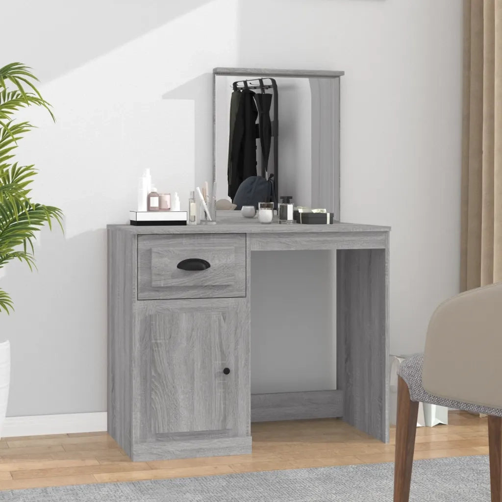 Toeletta | Tavolo da Trucco Specchio Grigio Sonoma 90x50x132,5cm Legno Multistrato