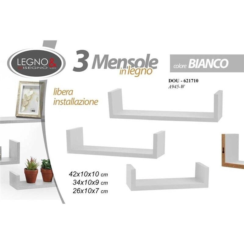 SET 3 MENSOLE LINEARI IN DIFFERENTI DIMENSIONI CON FINITURA BIANCA