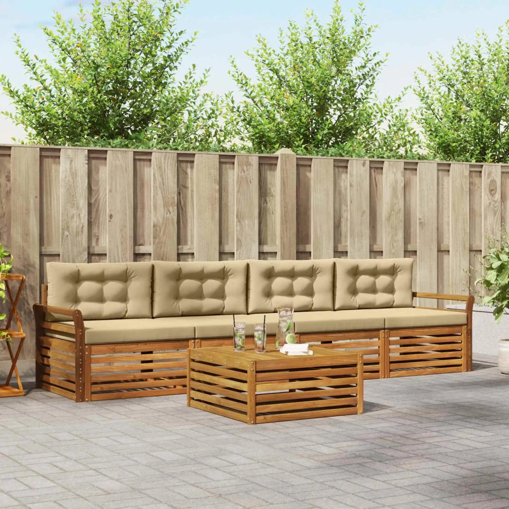 Set di divani da esterno con cuscino 5 pcs Naturale e Beige 3372983