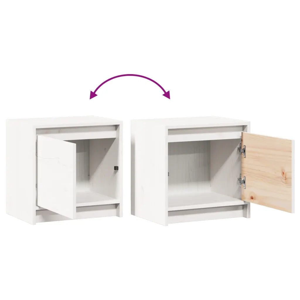Set di 2 Comodini | Armadio da Notte | Mobiletto da notte Bianchi 40x30,5x40 cm in Legno Massello di Pino