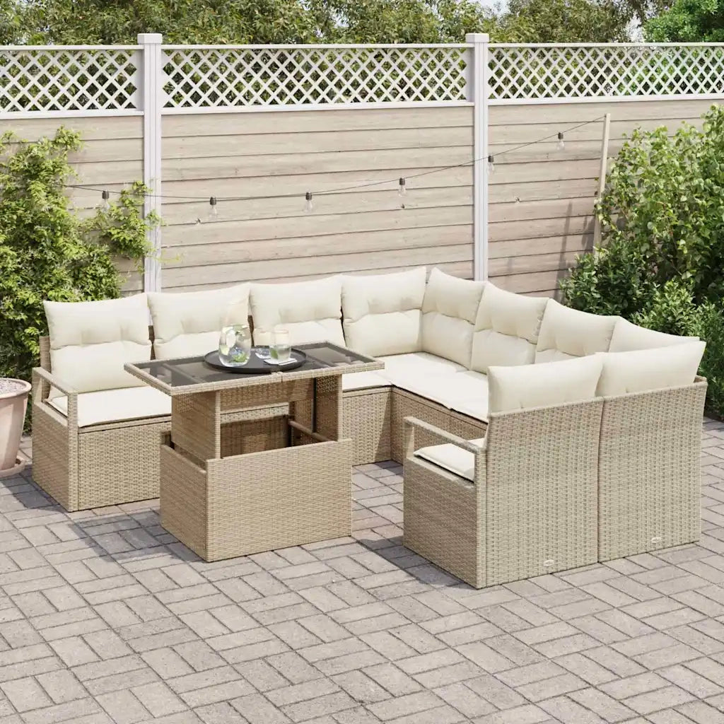 Set Divano da Giardino con cuscino 9 pcs Beige Poly Rattan