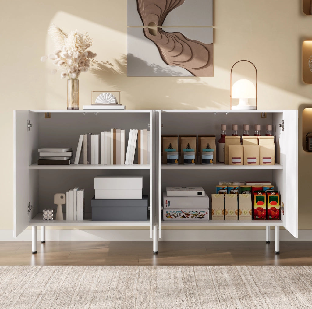 Sideboard moderno 140x40x77;5 cm con 4 ante; push-to-open; MDF e PB; bianco