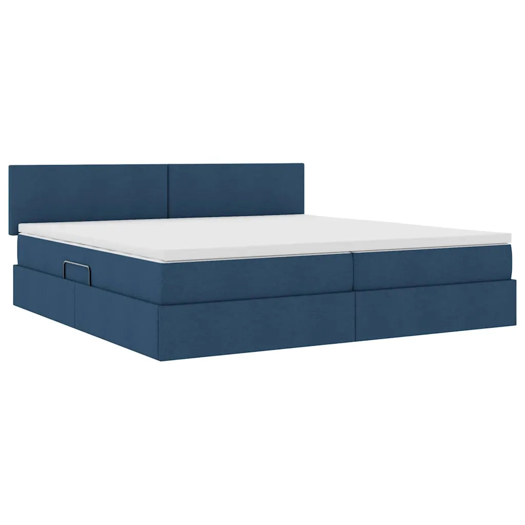 Letto con contenitore e materasso con testiera Blu 200 x 200 cm 3370472