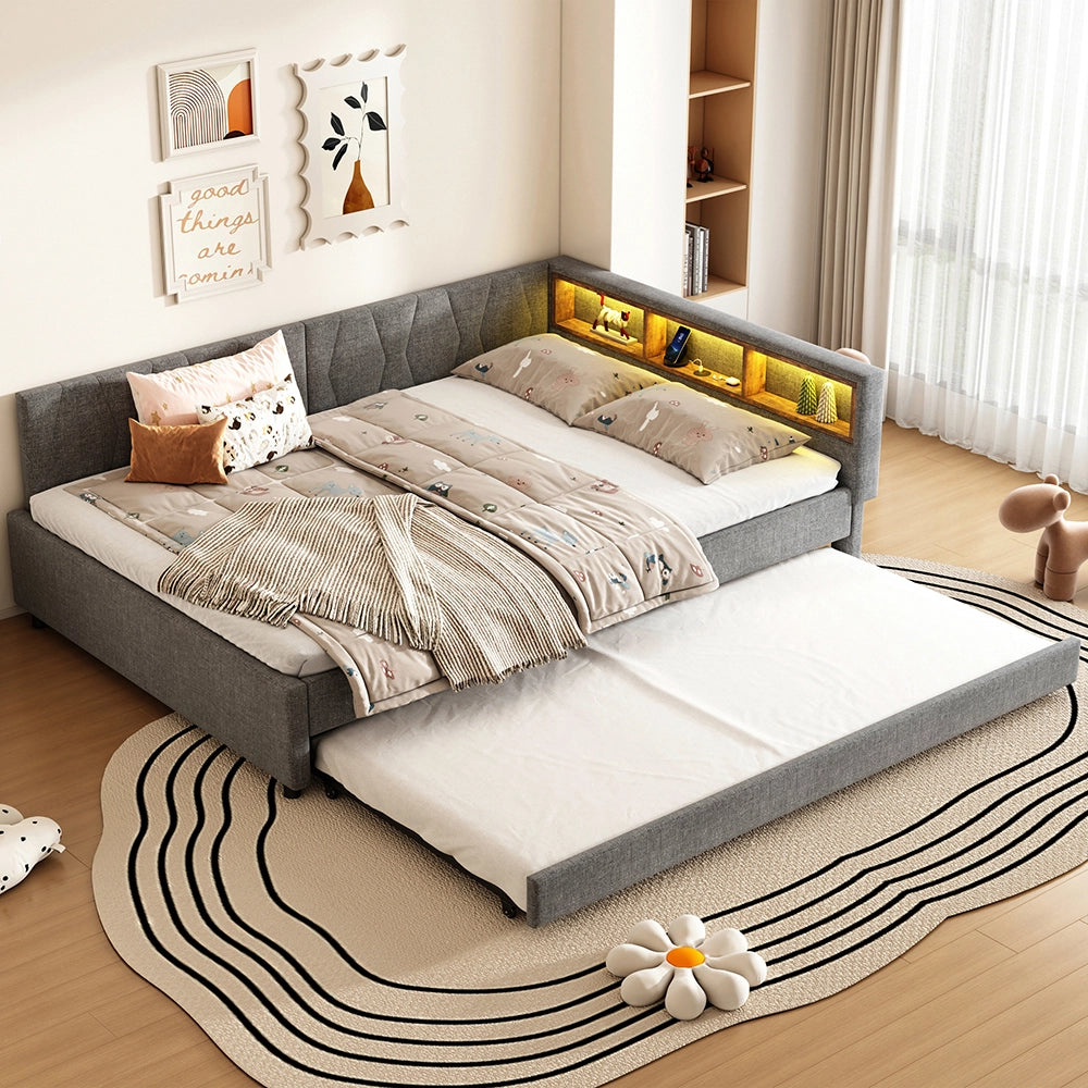 Daybed - Xylo - 140x200 cm LED USB gigogne grigio