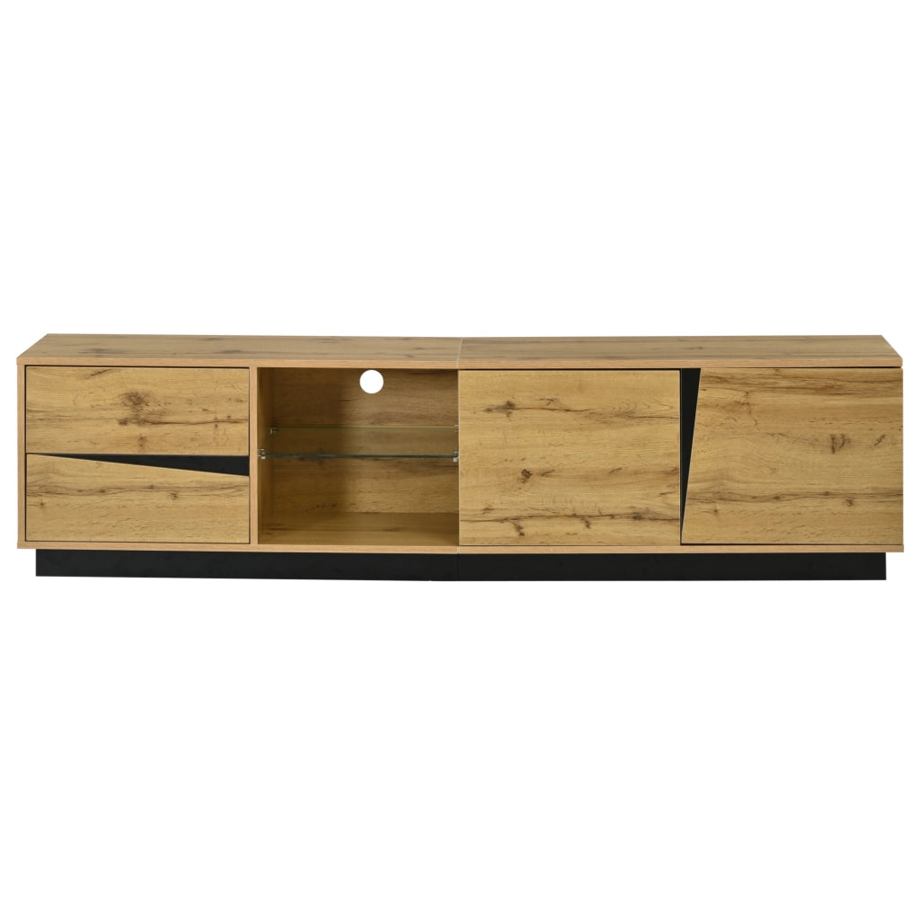 Mobile TV 180x35x45 cm con LED, 2 cassetti e 2 ante in MDF naturale e nero