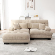 Divano modulare in chenille con ottoman mobili; caffè chiaro