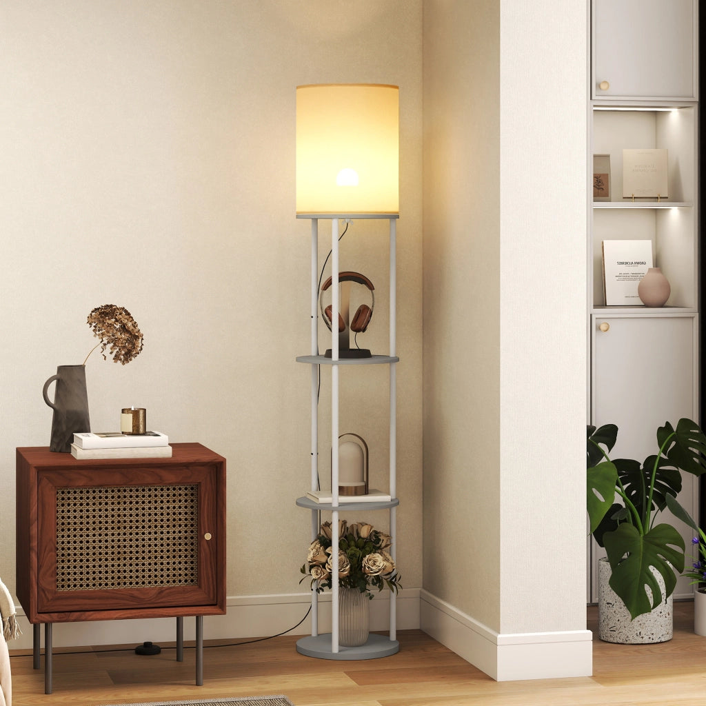 Lampada da Terra con Scaffali ¨C Minimal ¨C Grigio