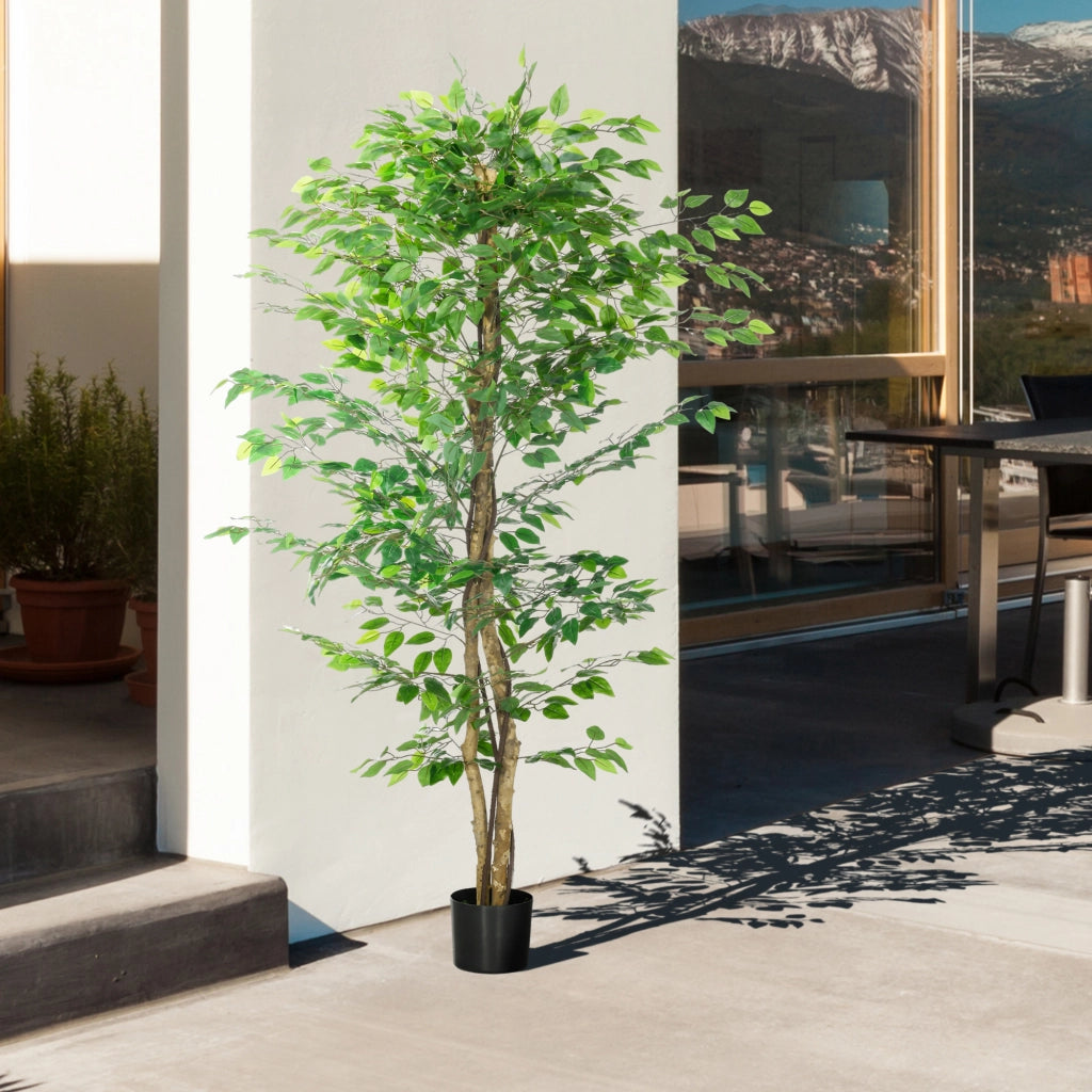 Ficus artificiale con 1260 foglie e vaso in cemento verde; altezza 180 cm per interni ed esterni