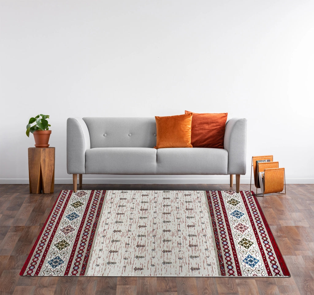 Tappeto Arredo Moderno Morbido in Ciniglia Ingresso Antiscivolo Prodotto Italiano  Soggiorno Camera Salotto Disegni Piazzati Cotone Varie Misure Grande Loom/Rosso - 140x200 cm