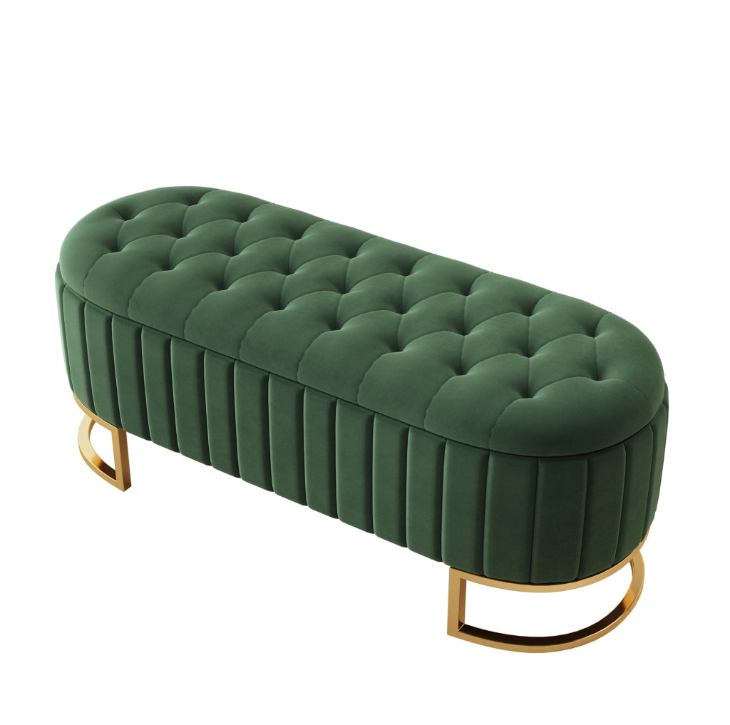 Panca Contenitore in Velluto Verde con Seduta Imbottita 120x40 cm