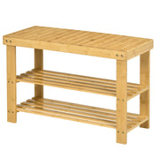 Panca portascarpe in bambù naturale 70 x 28 x 45 cm, 3 ripiani salvaspazio