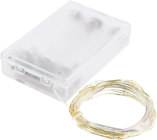 Filamento LED a 20 LED - Cavo di Illuminazione LED con Filo Giallo - 1 Metro - Incluso Timer - Per Fai da Te e Decorazione - Decorazione per Natale e Festa di Capodanno