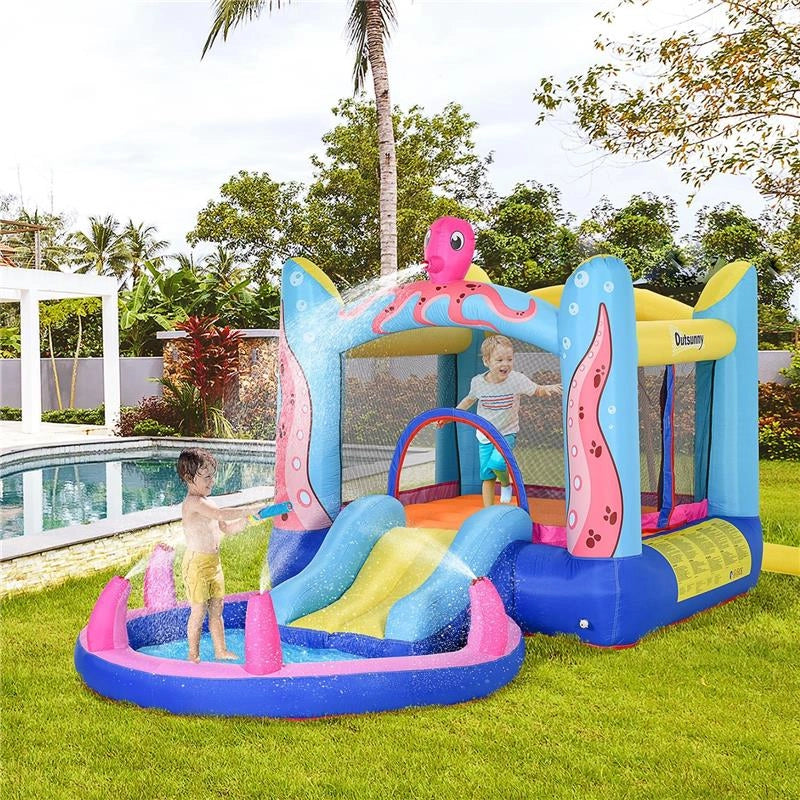 CASTELLO GONFIABILE PER BAMBINI CON SCIVOLO E PISCINA TEMA MARE