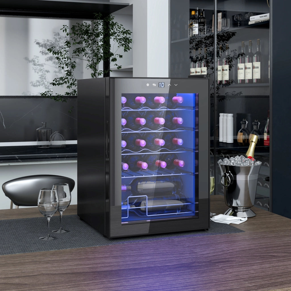 Cantinetta Vino Refrigerata per 20 Bottiglie, Capacit¨¤ 53L, Porta in Vetro Anti-UV e Ripiani Regolabili, Nero