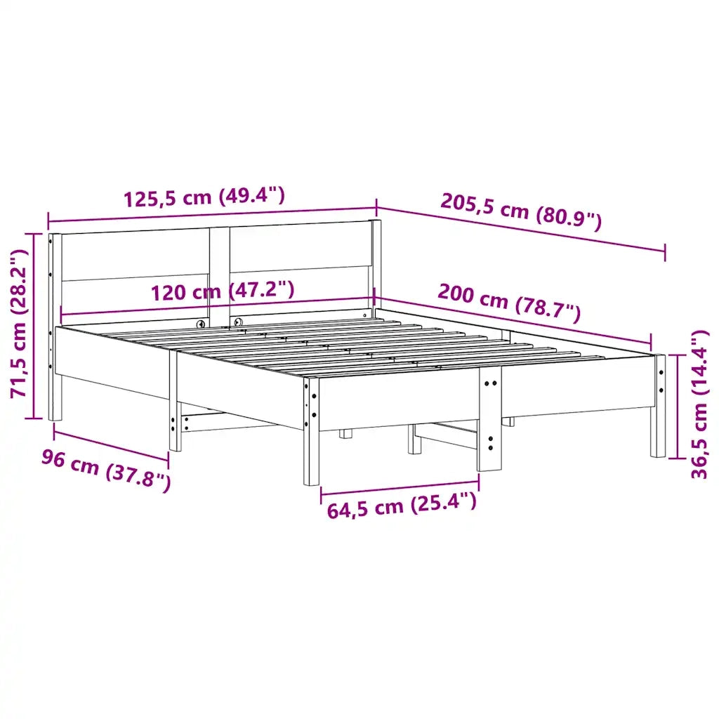 Letto matrimoniale | Letto per adulti | Letto senza Materasso Marrone Cera 120x200 cm in Legno di Pino