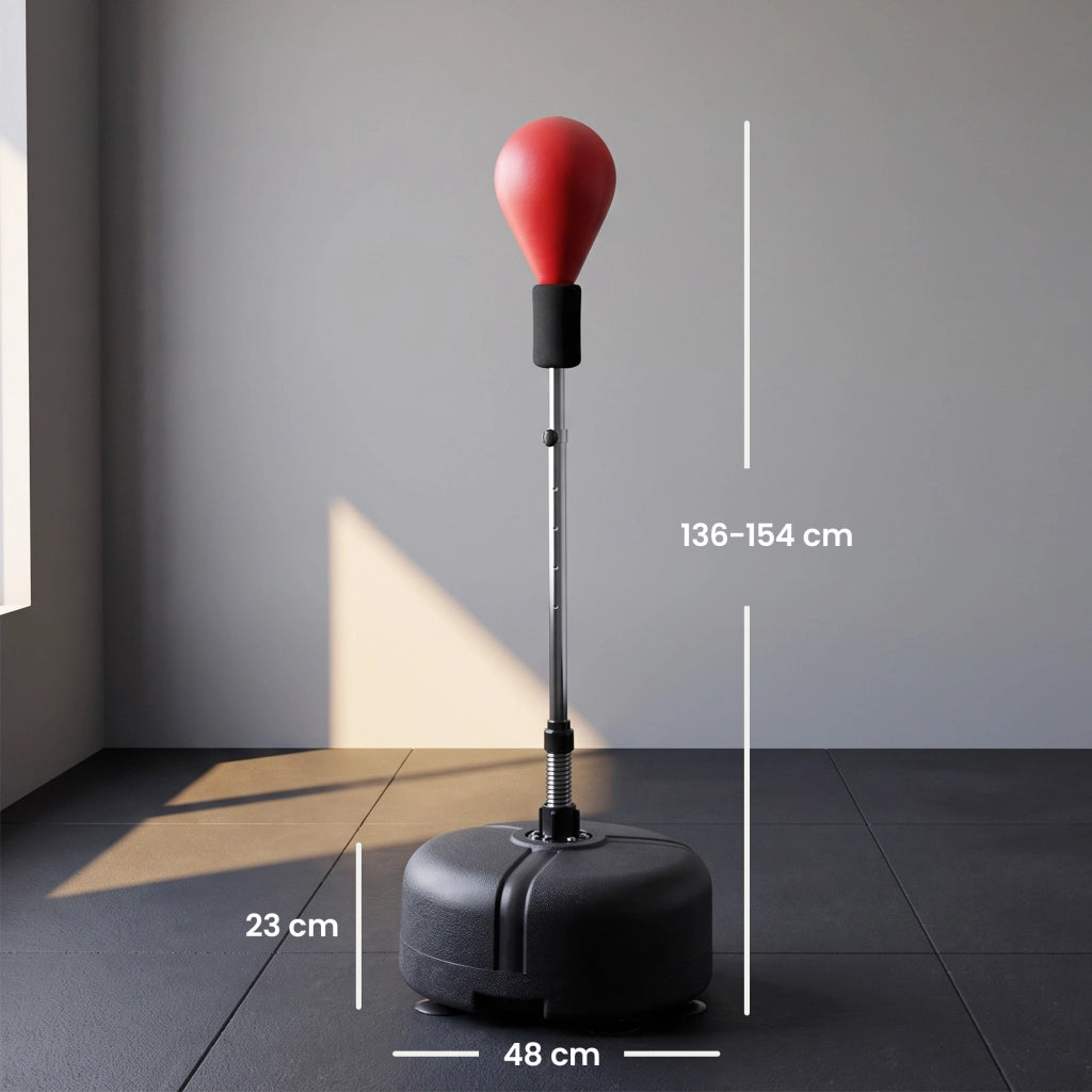 Punching Ball ad Altezza Regolabile con Guanti da Boxe in Acciaio e Finta Pelle Ø48x136-154 cm Robusto per Casa Nero e Rosso