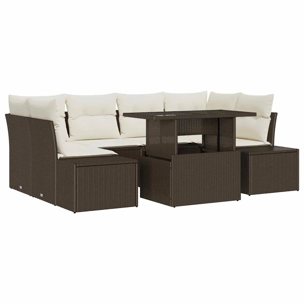 Set di divani con cuscino 7 pcs Marrone e Crema polyrattan 3349114