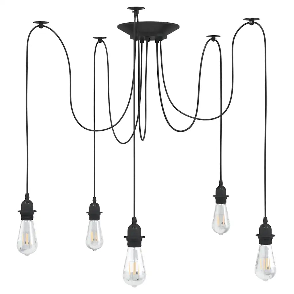 Lampada a Sospensione con 5 Portalampada E27 in Metallo Nero 4103454