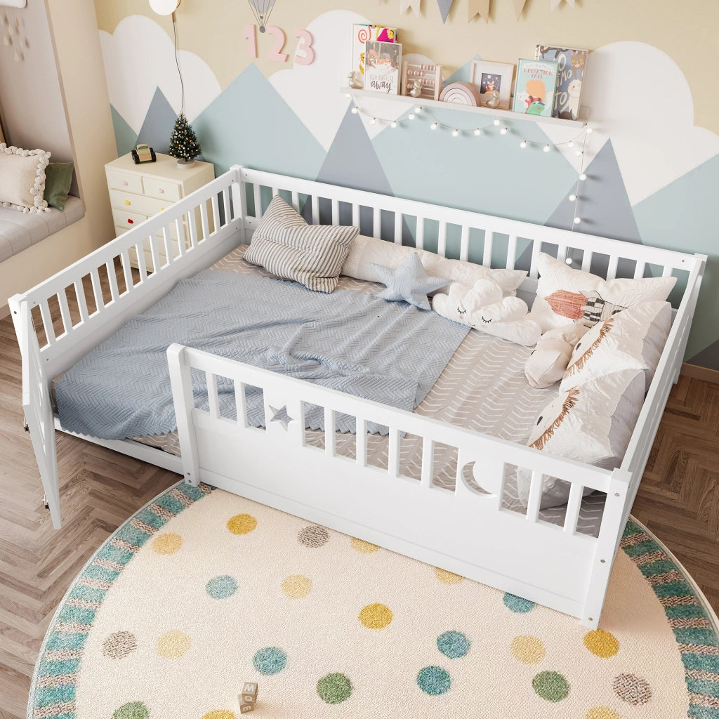 Letto per bambini 140 × 190 cm con barriere e chiusura di sicurezza; senza materasso; in pino; bianco