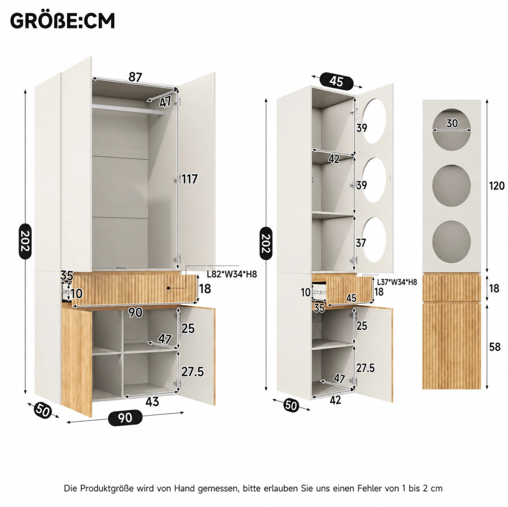 Armadio con ante battenti, 225x50x200 cm, 10 ante, 2 aste appendiabiti, 3 cassetti, effetto rovere chiaro, per camera e ufficio