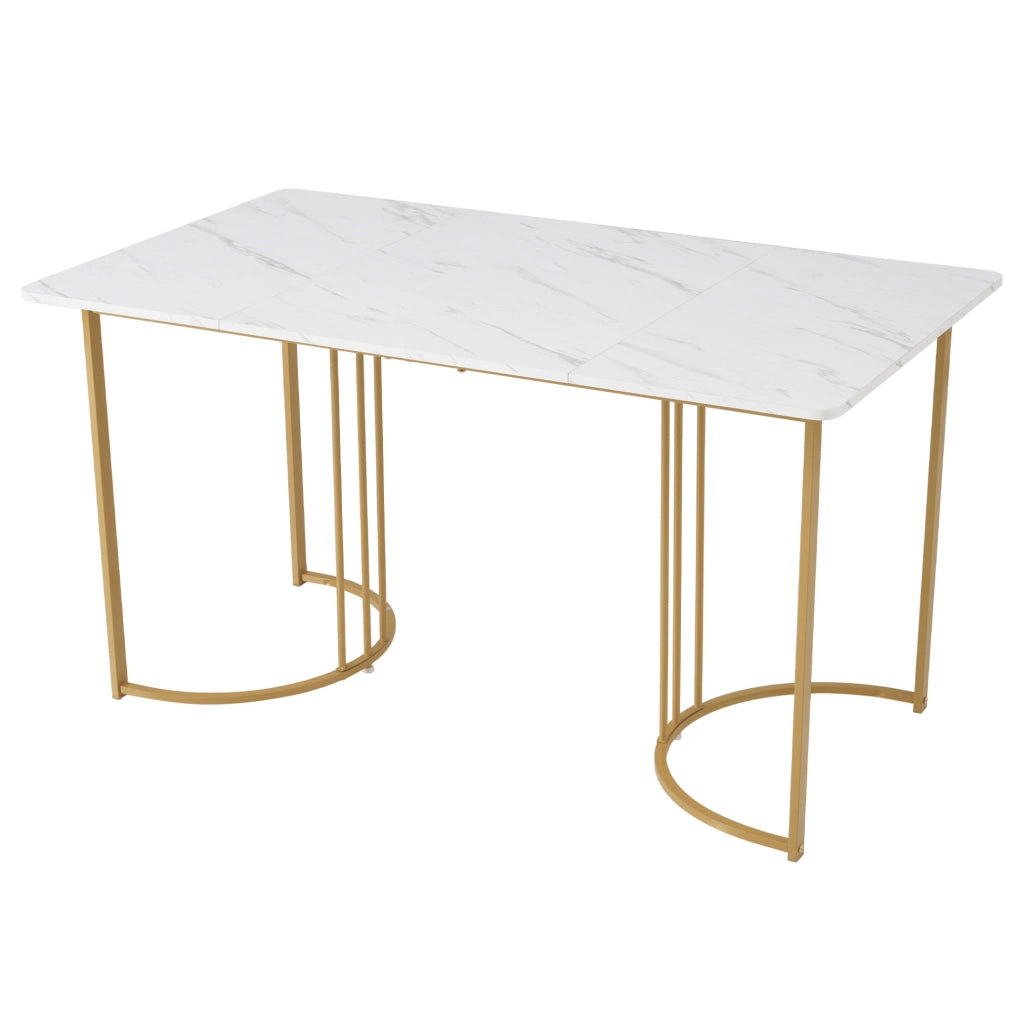 Set tavolo da pranzo 140x80 cm con 4 sedie in velluto; piano MDF bianco effetto marmo