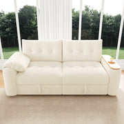 Divano Dritto 2-3 Posti con Contenitore, Tavolino Girevole e Poggiatesta, in Teddy Beige