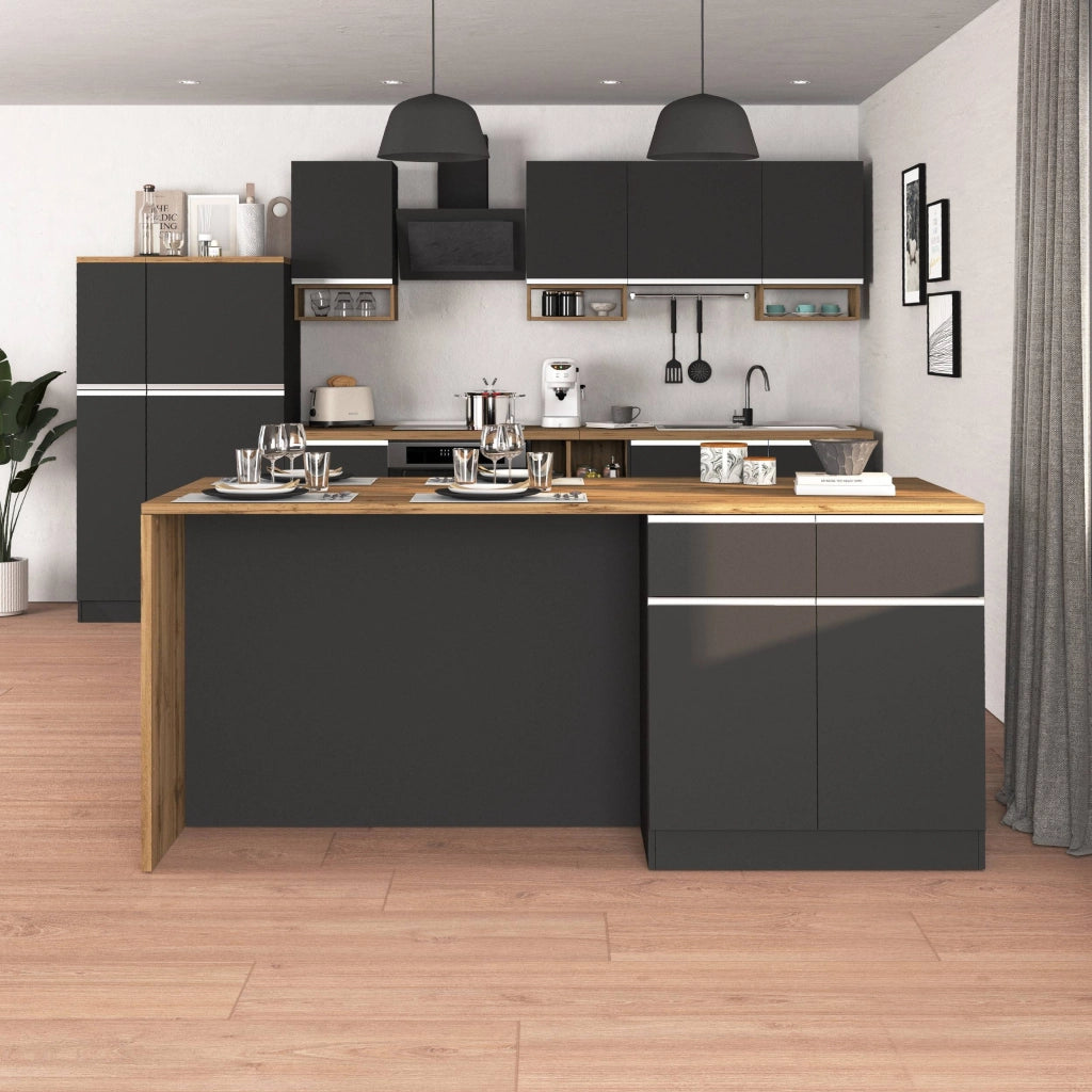 WHOUS Isola da cucina Sole a 4 ante e 4 cassetti antracite opaco/rovere 200x90x90 cm